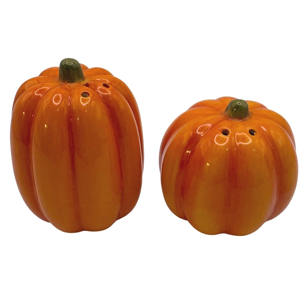 Ceramic Pumpkin Salt & Pepper Shakers Orange Fall Thanksgiving Table Decor Set